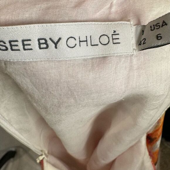 See by Chloe 100% silk lace up abstract print dress size 6 - Picture 7 of 8